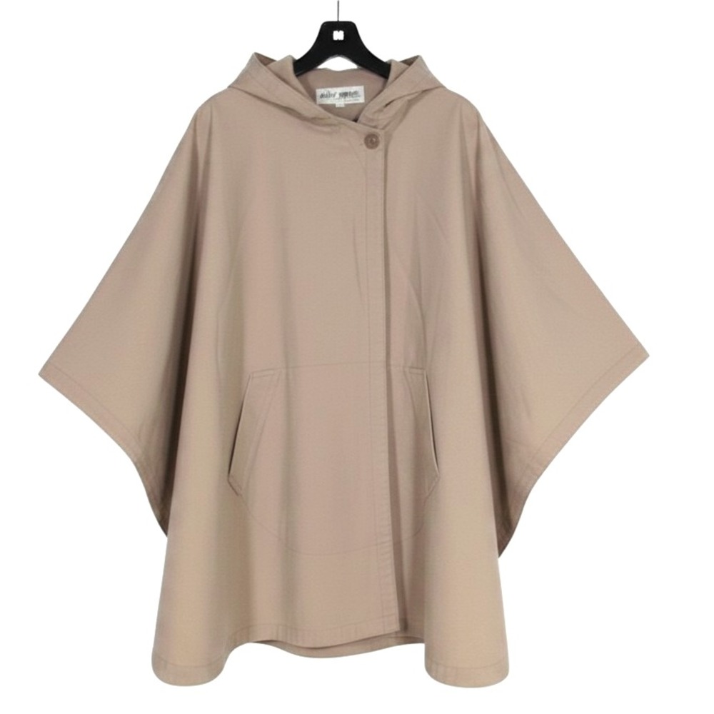VTG ANDY JOHNS Tan TWILL Button Collar HOODED Button-Sides CAPE PONCHO Sz 9/M